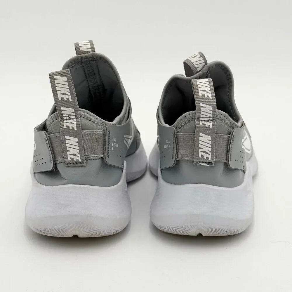 Nike Flex Runner 3 Wolf Gray White Slip-On Sneakers - US Kids Size 6.5Y / EU 39